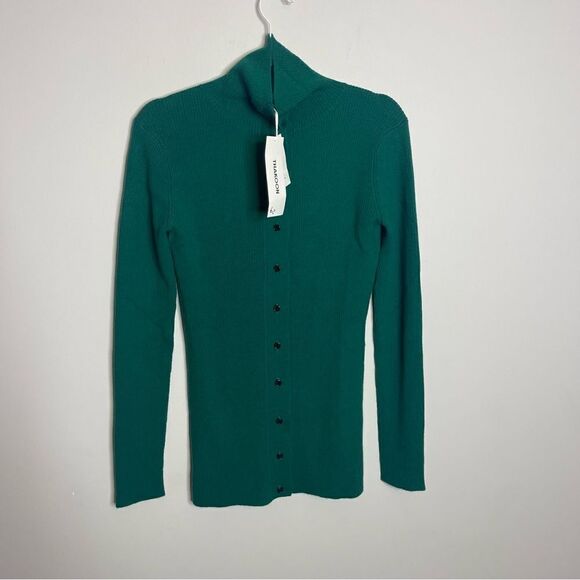 Thakoon Emerald Green ribbed button down pullover NWT SMALL - Picture 6 of 7